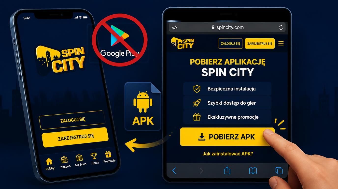 Ilustracja pokazująca brak aplikacji w Google Play, a zamiast tego pobieranie APK